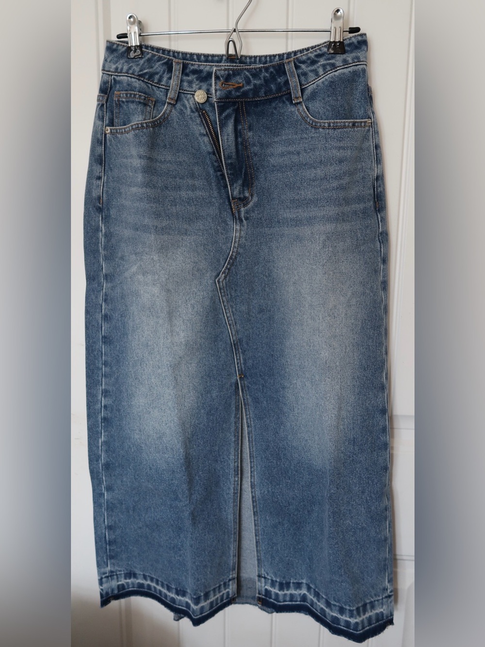 NWT Commense Denim Asymmetric Slit Midi Skirt Blue S